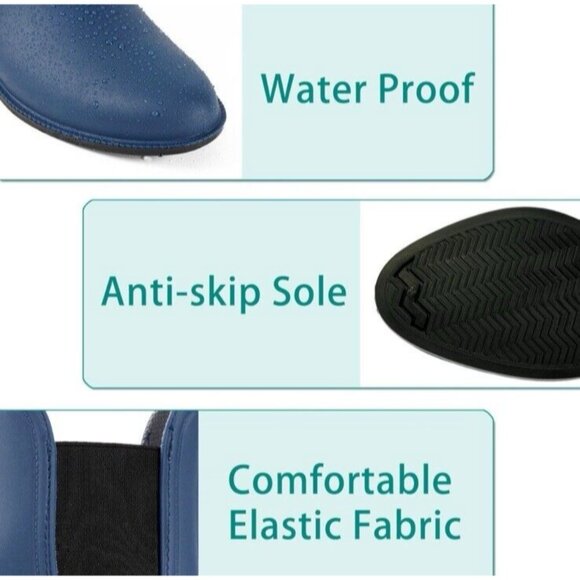 Women's Navy Blue Chelsea Boots Girl Matte Fall Ankle Rain Boots Waterproof, New - Picture 5 of 7